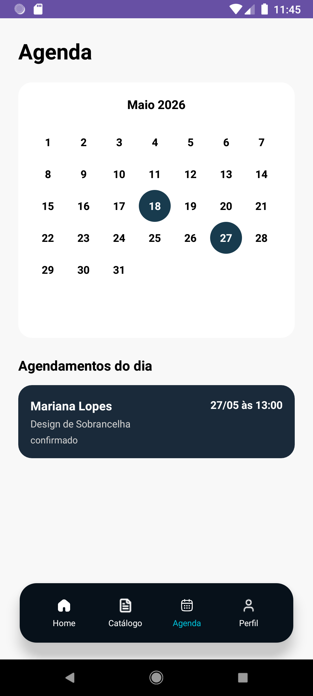 Tela da Agenda