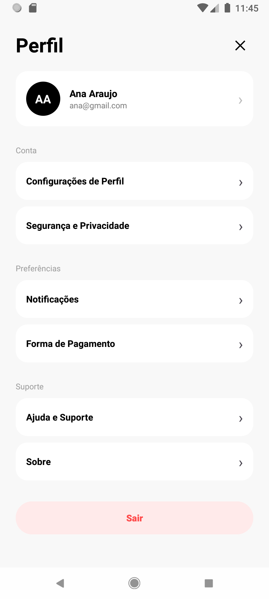 Tela de Perfil